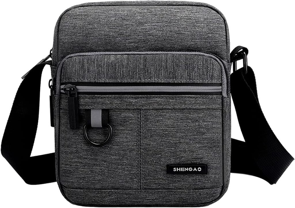 A-QMZL Men Shoulder Bag Messenger Bags Small Canvas Cross Body Bag Casual Travel Phone Bag Handbag with Multiple Pockets for School Working Hiking (Gray1)