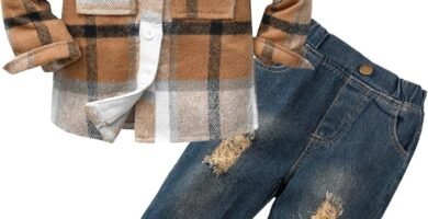 Volunboy Baby Boy Clothing Sets, Long Sleeve Flannel Shirts + Blue Ripped Jeans 2PCS Fall Winter Casual Outfits