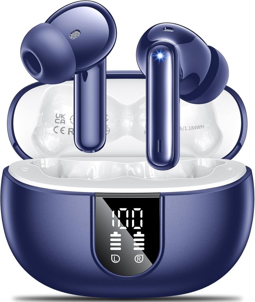 Wireless Earbuds,Wireless Earphones Bluetooth 5.3 in Ear with 4 Mic ENC Calls Noise Cancelling Wireless Headphones Mini LED Display HiFi Stereo 42H Playtime Bluetooth Earbuds Touch Control/navy blue