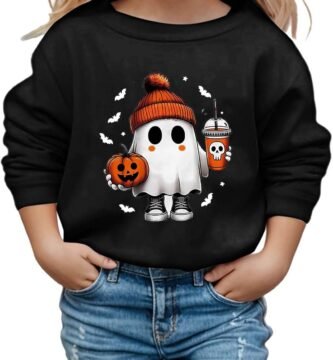 WOBCA Hoodies for Girls,Girls Hoodies & Sweatshirts Pink Halloween Cute Printed Hoodie Kids Purple Girls Sweatshirts Age 13-14 Ghost Print Pattern Cute Hoodies for Girls Age 12-13