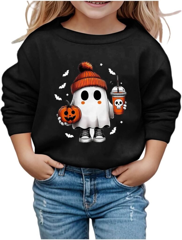 WOBCA Hoodies for Girls,Girls Hoodies & Sweatshirts Pink Halloween Cute Printed Hoodie Kids Purple Girls Sweatshirts Age 13-14 Ghost Print Pattern Cute Hoodies for Girls Age 12-13