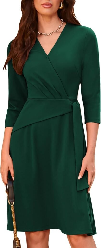 GRACE KARIN Women Midi Dress Wrap Dress V Neck 3/4 Sleeve A Line Dress Back Dress GRACE KARIN Women Midi Dress Wrap Dress V Neck 3/4 Sleeve A Line Dress Back Dress