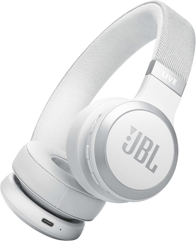 JBL Live 670NC Wireless On-Ear Headphones with Noise-Cancelling Technology and 65-Hour Battery Life, White