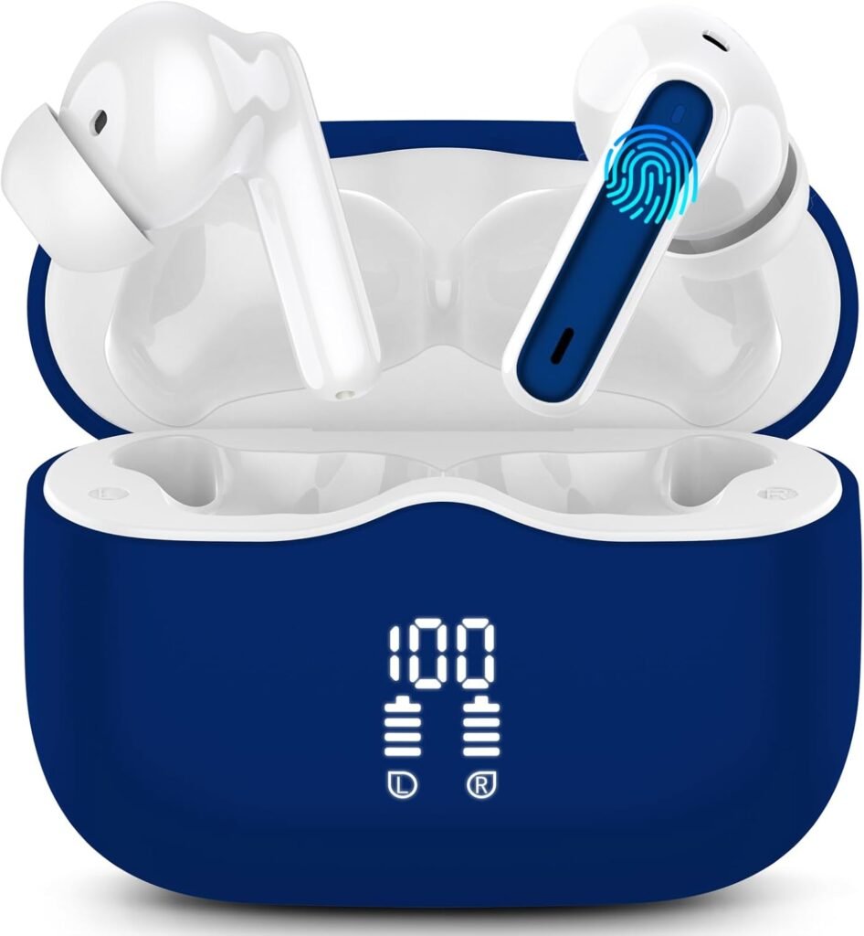 Wireless Earbuds, Bluetooth 5.3 Headphones in Ear with HiFi Stereo Deep Bass, 4 ENC Noise Cancelling Mic Wireless Earphones 40H Playtime, Bluetooth Earbuds Dual LED Display, IP7 Waterproof, Royal Blue