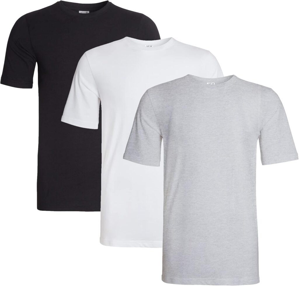 Sock Stack Pack of 3 Mens Plain Crew Neck T Shirts Multipack Work Summer Short Sleeve Slim Fit Breathable T-Shirt for Men