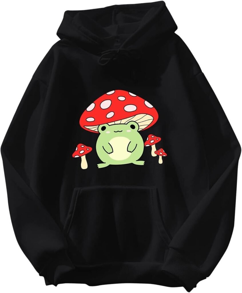 EMUKFD Women’s Cute Frog Sweatshirt Kawaii Mushroom Hoodie for Teen Girls Clothing Aesthetic Cottagecore Clothes Feminino Hoodies Cute Mushroom Frog Hoodie for Women