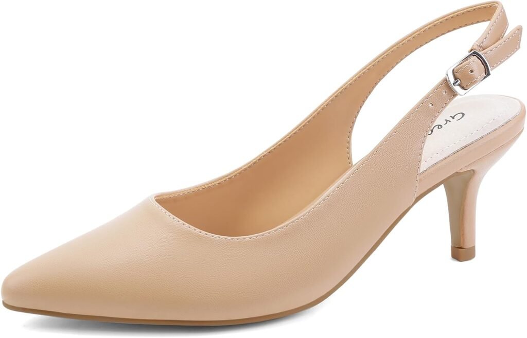Greatonu Pointed Toe Sandals Slingback Kitten Heel Pointed Toe Pumps