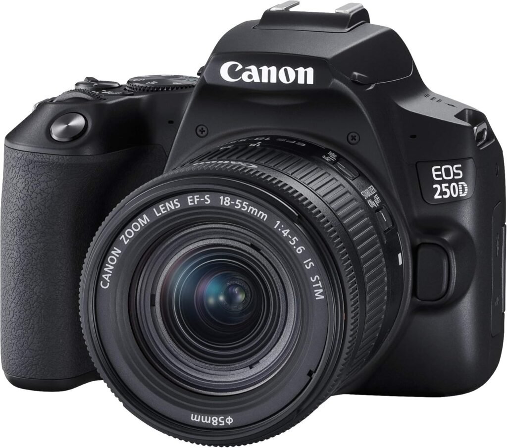 Canon EOS 250D + Canon EF-s 18-55mm f/4-5.6 IS STM Lens – Black Canon EOS 250D + Canon EF-s 18-55mm f/4-5.6 IS STM Lens – Black
