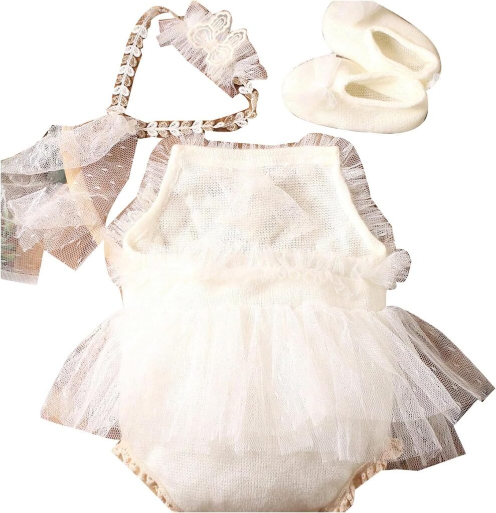 Newborn Photography Set Lace Triangle Romper Headband with Baby Shoes Clothes Three Pieces Set Studio Photo Props
