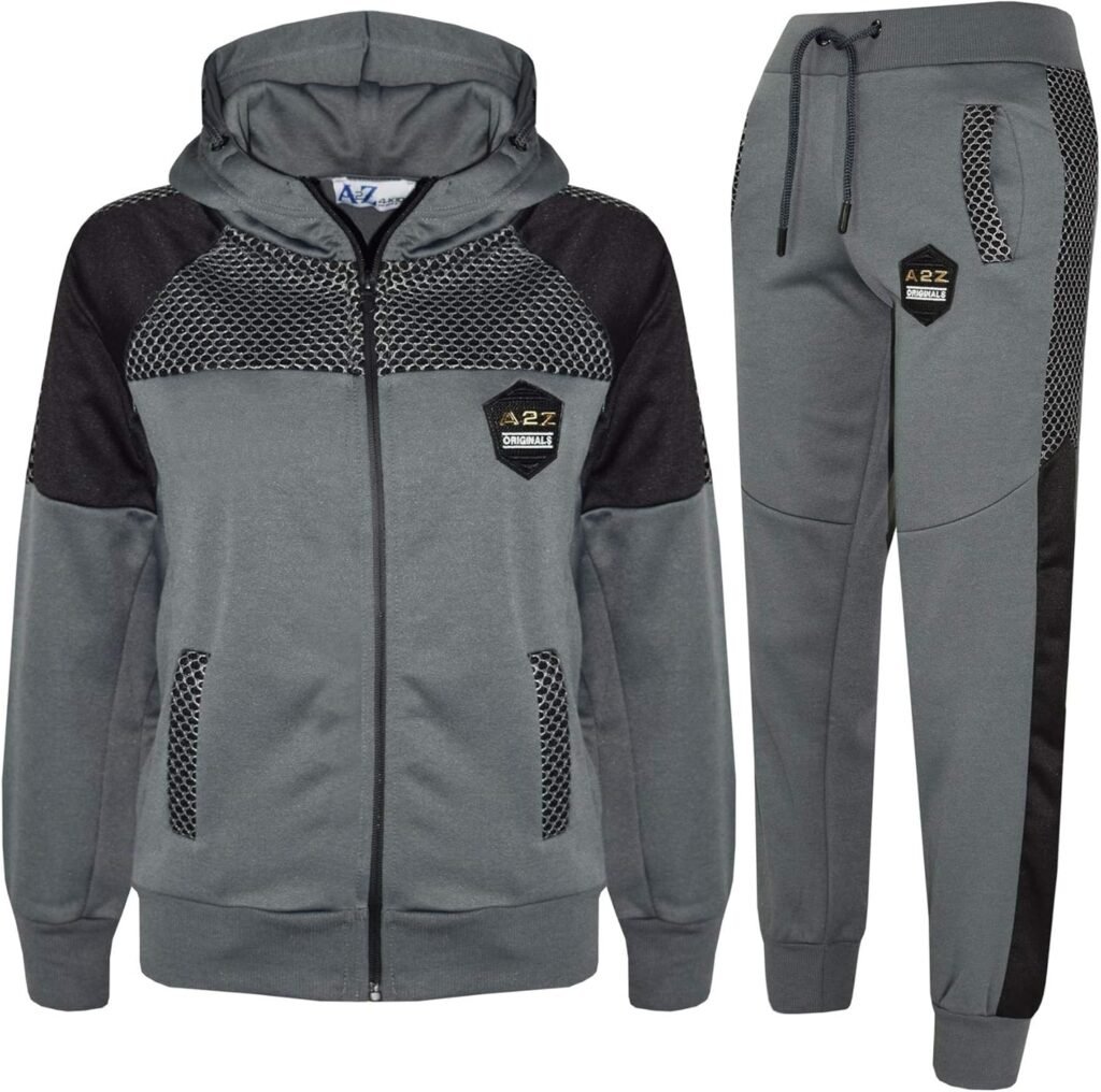 A2Z 4 Kids Kids Girls Boys Tracksuits A2Z Originals Brand Badged Zipped Hooded Charcoal Top & Bottom Contrast Mesh Panels School Fashion Sports Jogging Suit Joggers Age 5 6 7 8 9 10 11 12 13 Years
