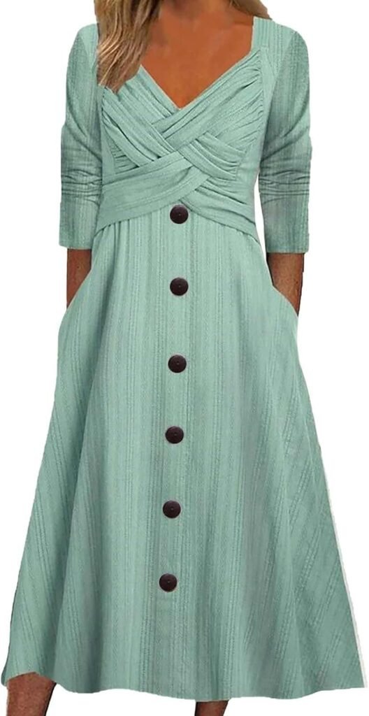 AMDOLE Denim Dress Long Sleeve Comfortable Solid Color Long Sleeve V Neck Button Casual Dress Loose Knitted Dress Sweaters for Women AMDOLE Denim Dress Long Sleeve Comfortable Solid Color Long Sleeve V Neck Button Casual Dress Loose Knitted Dress Sweaters for Women