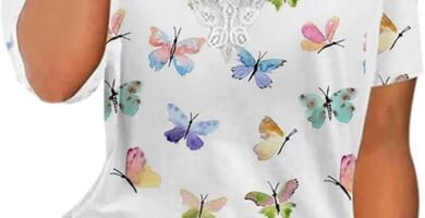 AMhomely Women Blouse Party Elegant Short/Long Sleeve Tops for Work UK Casual Off The Shoulder Lace Regular Fit Tops V-Neck Shirt Tops Business Office Top Ladies Loose Shirt Blouse for Spring/Summer