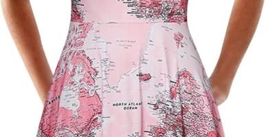 AMhomely Women Casual Sleeveless Dress O-Neck Map Print Knee-Length Beach Dress UK Size Party Elegant Dress Sale