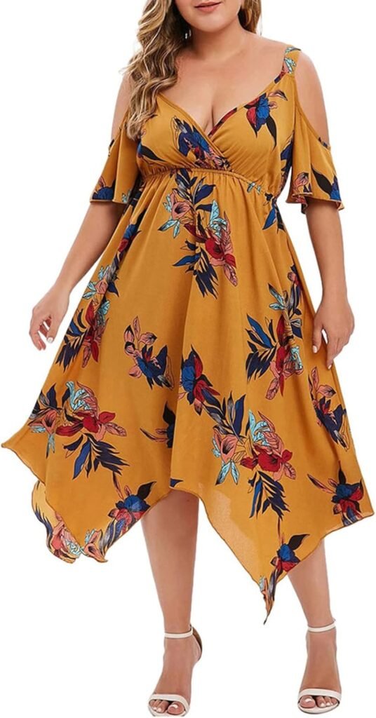 AMhomely Women Dresses Casual Plus Size Bohemian Short Sleeve Floral Long Maxi Summer Beach Swing Dress Chffon Sundress