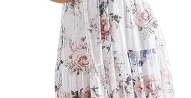 AMhomely Women Dresses Clearance Party Elegant Bohemian V-Neck Loose Short Sleeve Ruffles Print Mini Dress for Special Occasions Bridesmaid Dresses Plus Szie UK Size