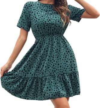 AMhomely Women Dresses Sale Clearance Summer Sexy Party Elegant Casual Short Sleeve Leopard Print Swing Chiffon Dress for Special Occasions Plus Szie UK Size