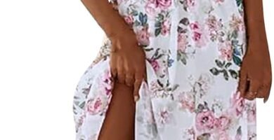 AMhomely Women Dresses Sale Ladies’s Fashion Dress Short Sleeve V-Neck Flowers Print Beach Leisure Long Dress UK Size Evening Gowns Work Maxi Dress Party Elegant