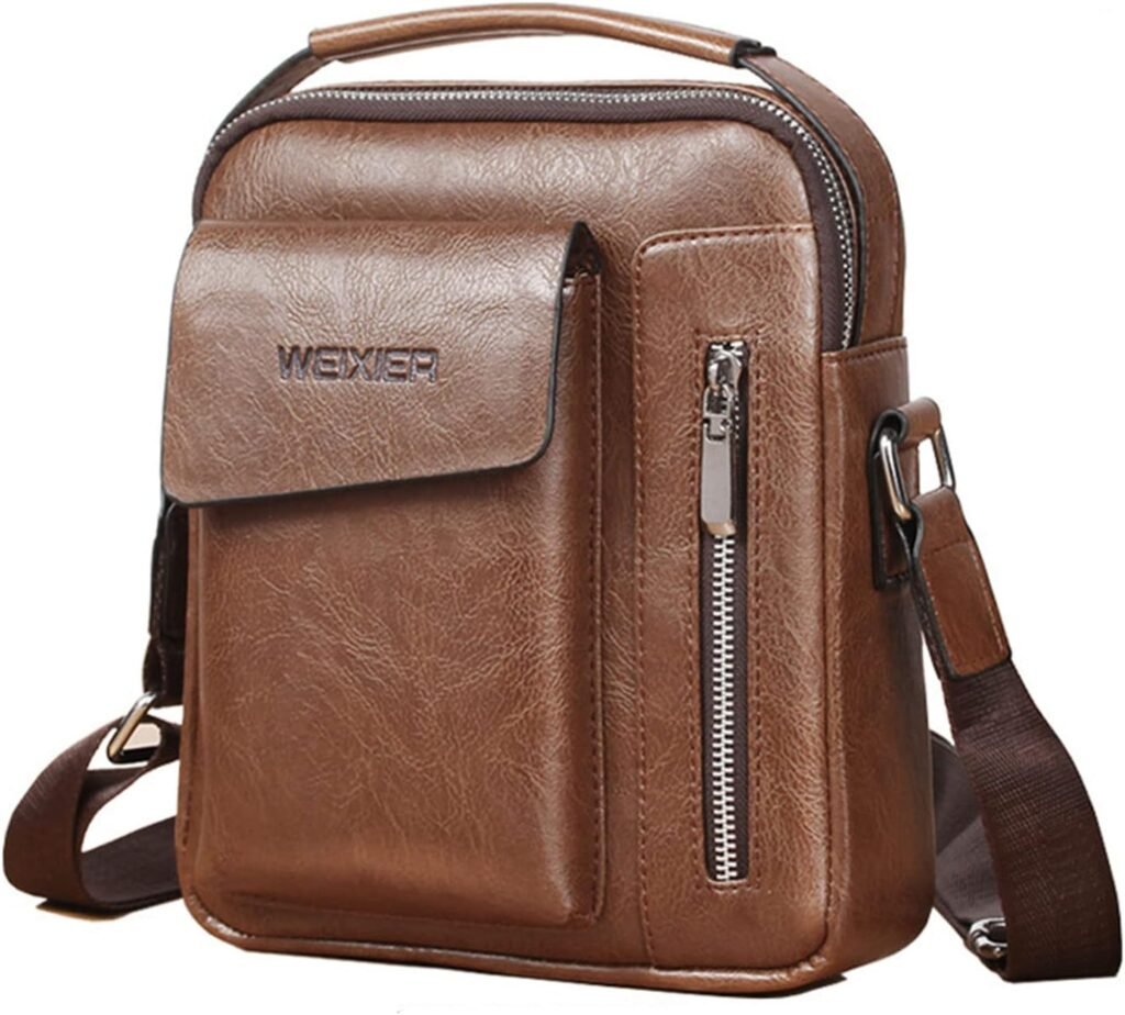 ANPTER Mens Shoulder Bag PU Leather Messenger Multi Pocket Business Crossbody Pack Satchel Side Casual Handbag for Men Working Shopping School Daily Use