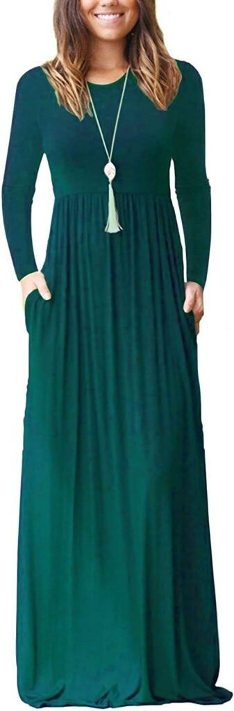 AUSELILY Women Long Sleeve Loose Plain Plus Size Maxi Dresses Casual Long Dresses with Pockets