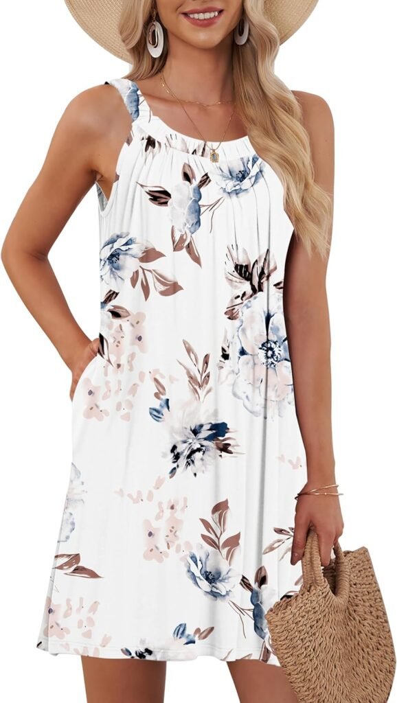 AUSELILY Women’s Beach Cover Up Tank Dress Casual Vacation Short Summer Halter Dresses with Pockets AUSELILY Women’s Beach Cover Up Tank Dress Casual Vacation Short Summer Halter Dresses with Pockets