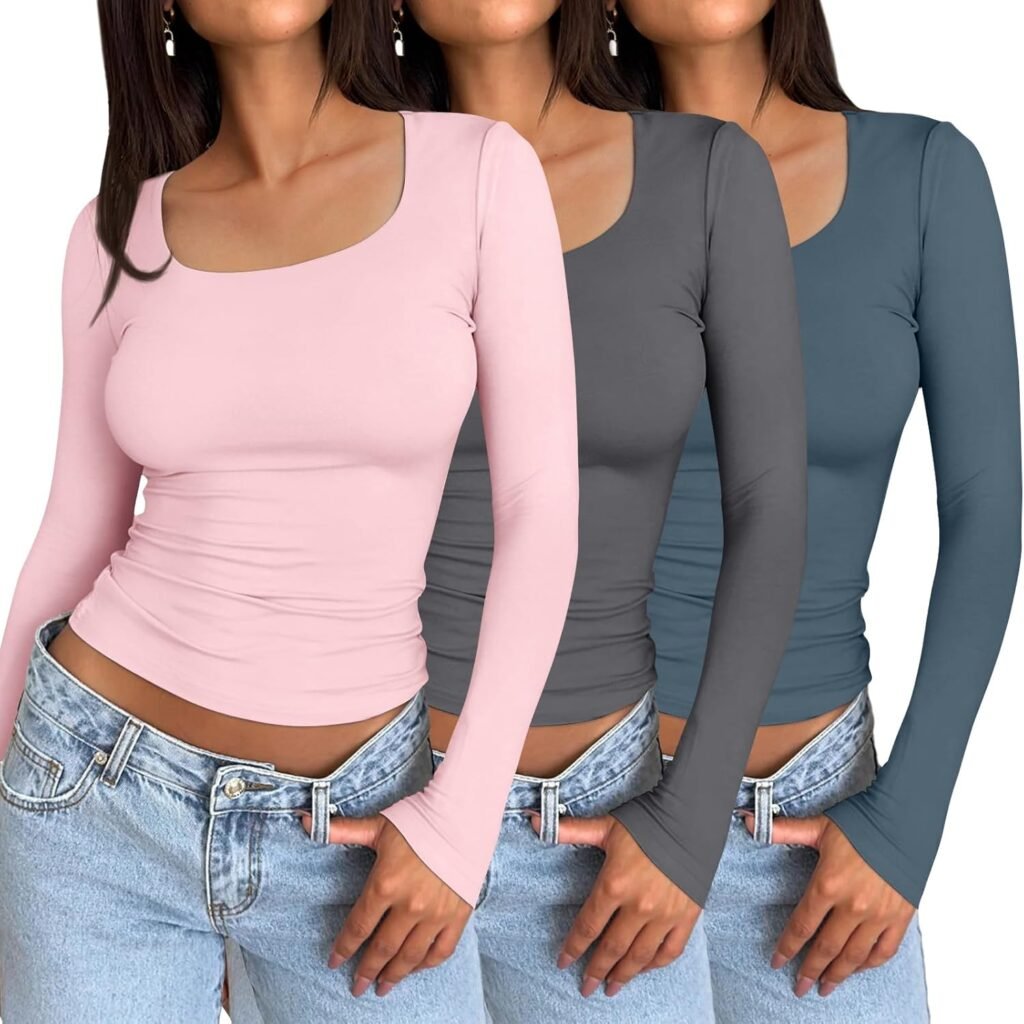 AUTOMET 3 Pack Womens Long Sleeve Shirts Fall Fashion Crop Tops Basic Layer Slim Fit Y2K Clothes