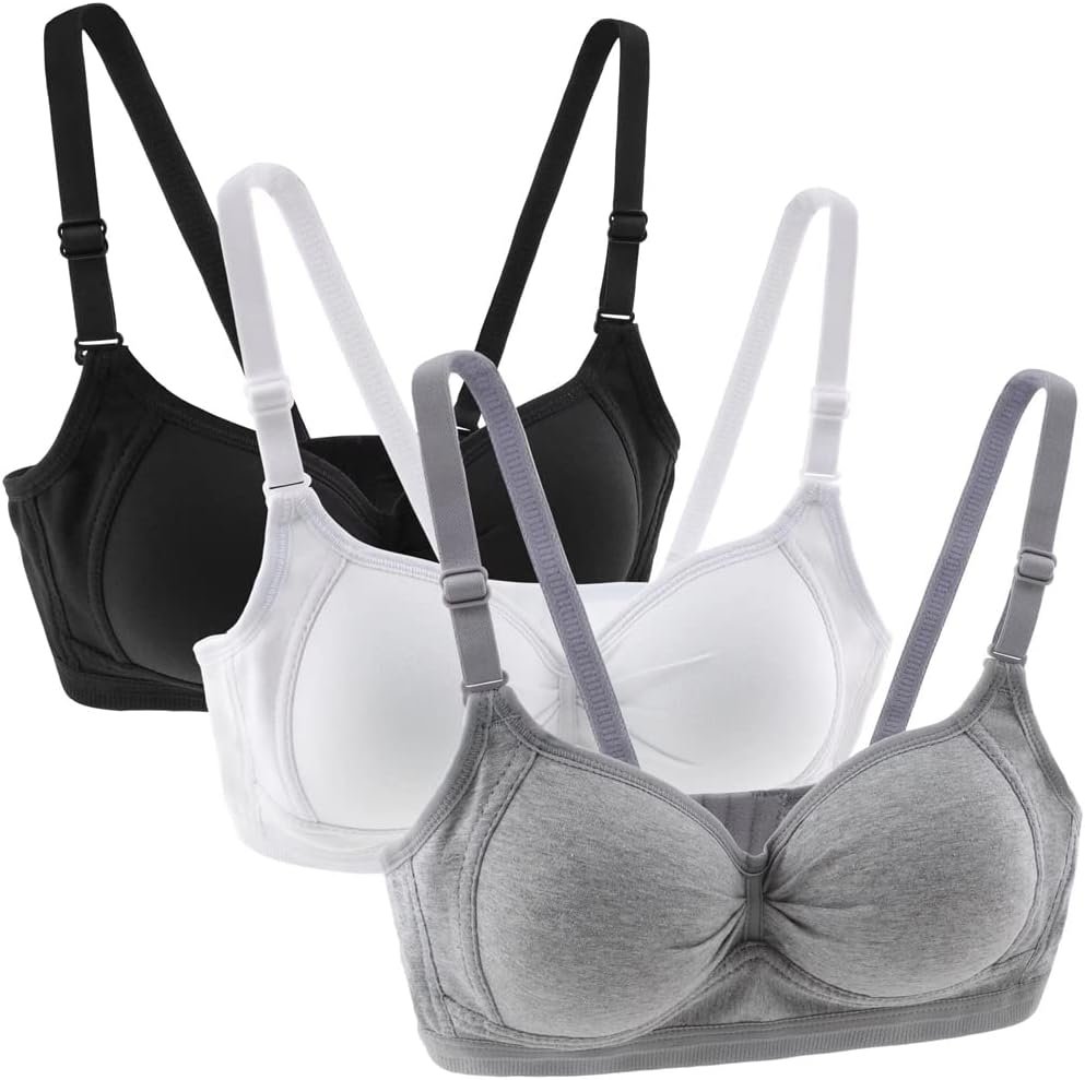 Anntry Teenage Girls Cotton Bras Breathable Underwear Wire Free Sports Bra with Adjustable Straps Training Bralette for Women Girls Pack of 3