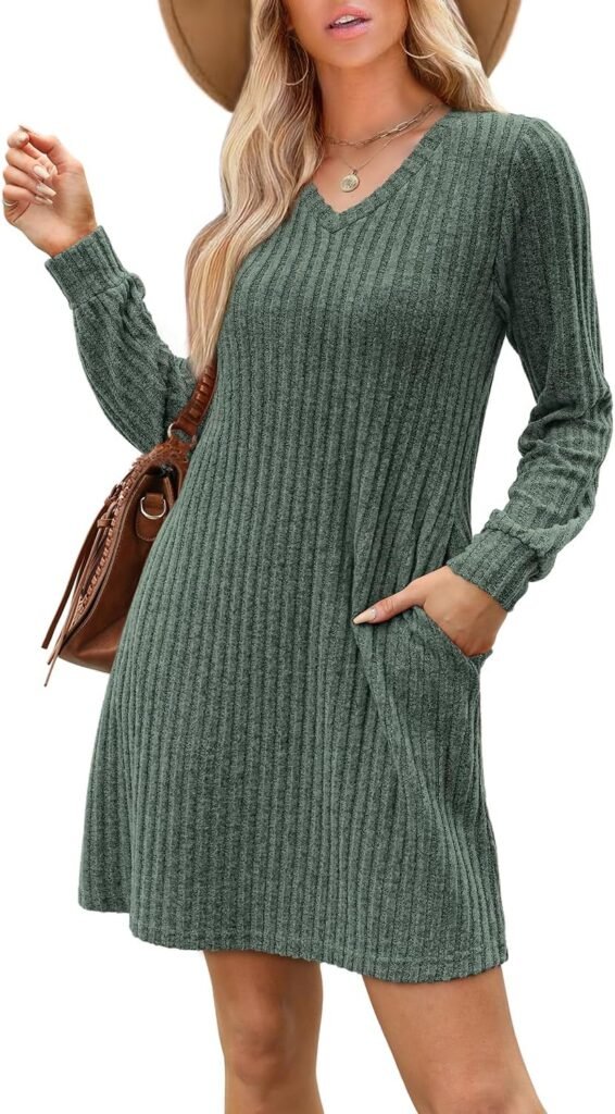 Aokosor Jumper Dresses for Women Long Sleeve Dress Ladies Casual Tunic Dress with Pockets Knee Length