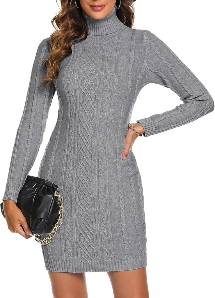 Aottori Winter Jumper Dress for Women UK Knitted Sweater Dresses Long Sleeve Turtleneck Jumpers Pullover Tops