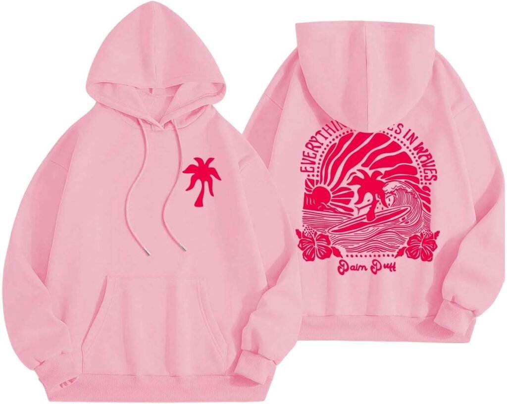 Avanise Womens Oversized Hoodies Long Sleeve Pink Palm Puff Graphic Preppy Sweatshirt Teen Girls Fall Casual Pullover,Teen Girls Preppy Graphic Sweatshirts