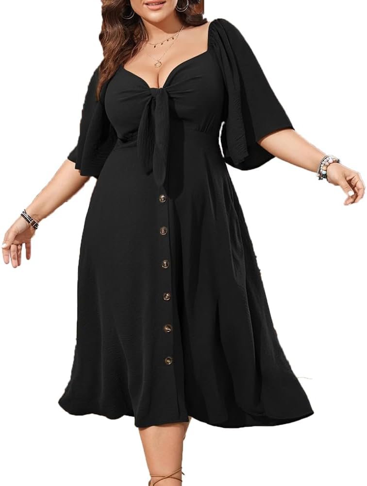 BSLVWG Womens Plus Size Summer Dress 2024 Casual Short Sleeve Spring Summer Deep Vacation V Neck Elegant Bow Tie Loose Fit Swing T-Shirt Dress BSLVWG Womens Plus Size Summer Dress 2024 Casual Short Sleeve Spring Summer Deep Vacation V Neck Elegant Bow Tie Loose Fit Swing T-Shirt Dress