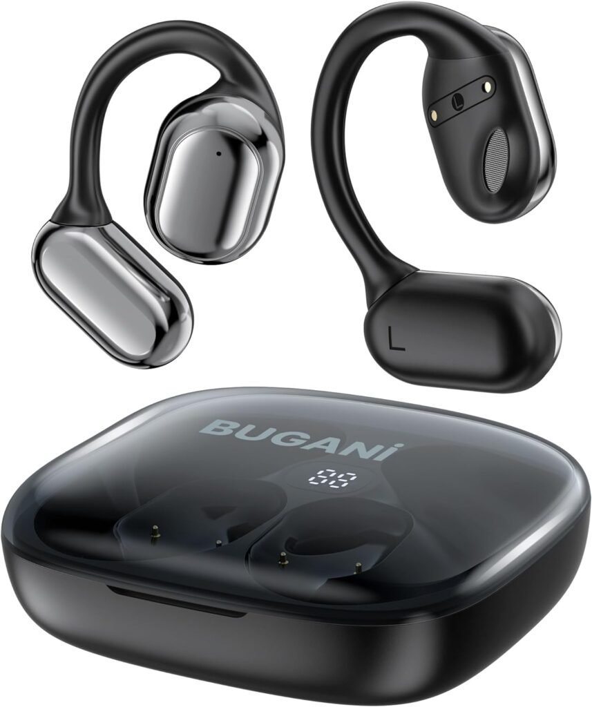 BUGANI Open Ear Headphones, Bluetooth 5.4 Wireless Earbuds,16.2mm Large Driver, 30H Playtime Open Ear Earbuds, Over Ear Earbuds, IPX5 Waterproof Sport Earbuds for Outdoor