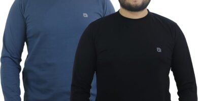 Bahob® 2 Pack Men’s Long Sleeve T-Shirt Top Round Neck Full Sleeve T-Shirt Soft Cotton S-XXXL