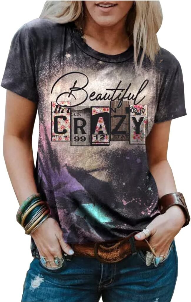 Beautiful Crazy Leopard Bleached T-Shirt Women Western Country Music Shirt Vintage Graphic Country Concert Tee Tops Beautiful Crazy Leopard Bleached T-Shirt Women Western Country Music Shirt Vintage Graphic Country Concert Tee Tops