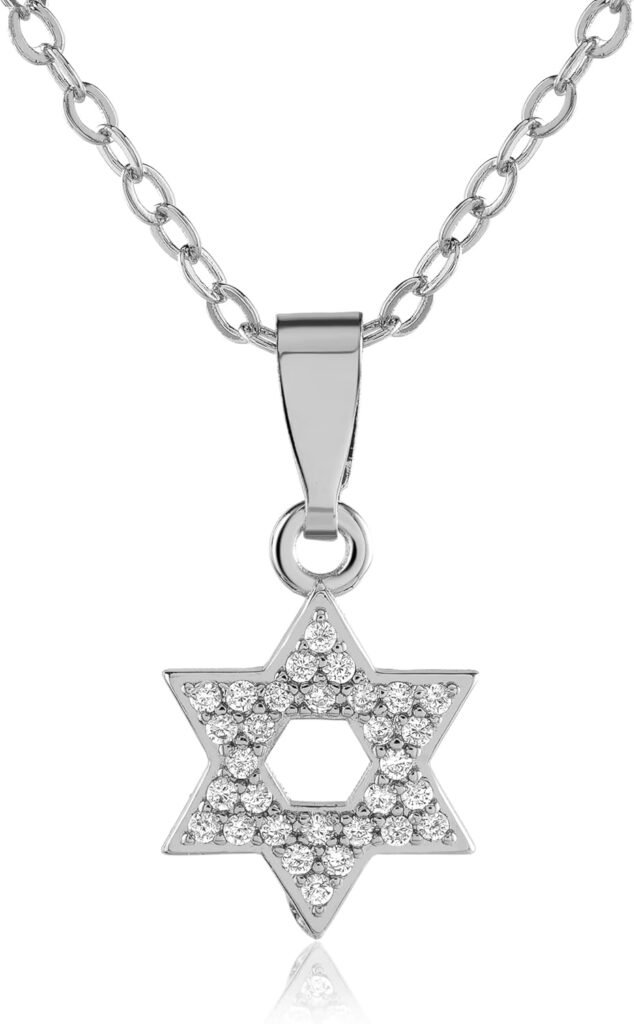 Big Star of David with stones 2, Stainless steel with silver plating, Zirconia