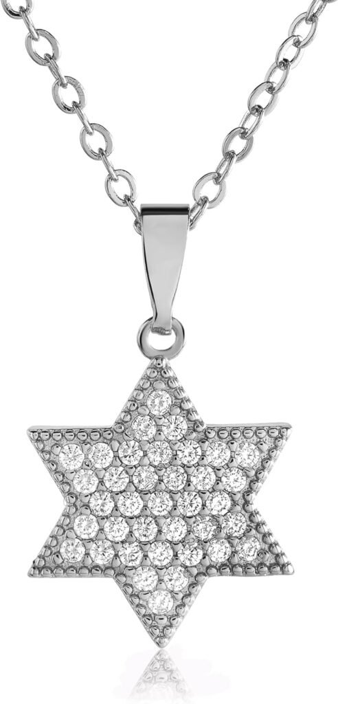 Big Star of David with stones3, Stainless steel with silver plating, Zirconia
