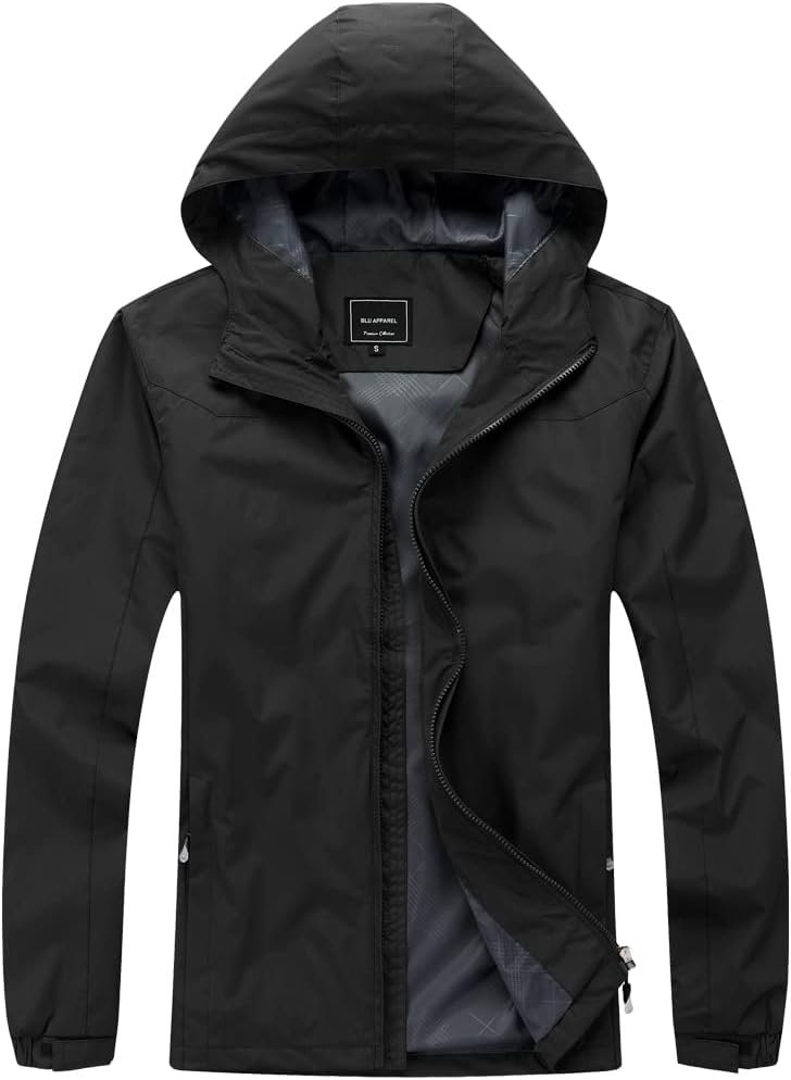 Blu Apparel Mens Waterproof Rain Jacket Premium Branded Walking Hiking Everyday wear Jacket Windproof