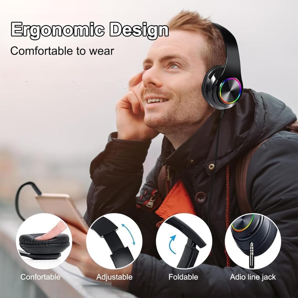 Bluetooth Headphones Over Ear,Wireless Headphones Over Ear, Foldable Wireless Lightweight Headset with Built-in HiFi Stereo Sound Noise Reduction Mic,FM, SD/TF for Online Class,Office, Phone, PC