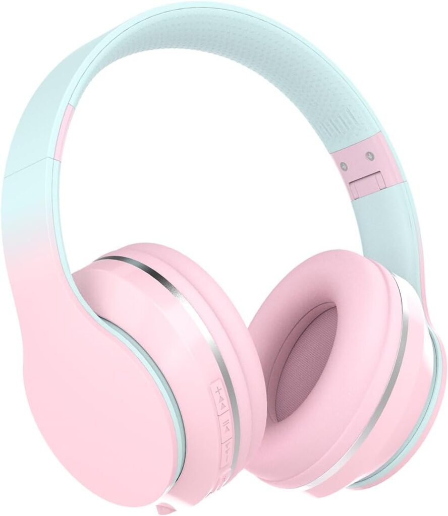 Bluetooth Kids Headphones,Wireless Kids Headphones Over Ear with Microphones,Stereo Sound ,10H Playtime,Foldable&Adjustable Children Headphones,Bluetooth 5.1 Headset for Adults School Travel (Pink)
