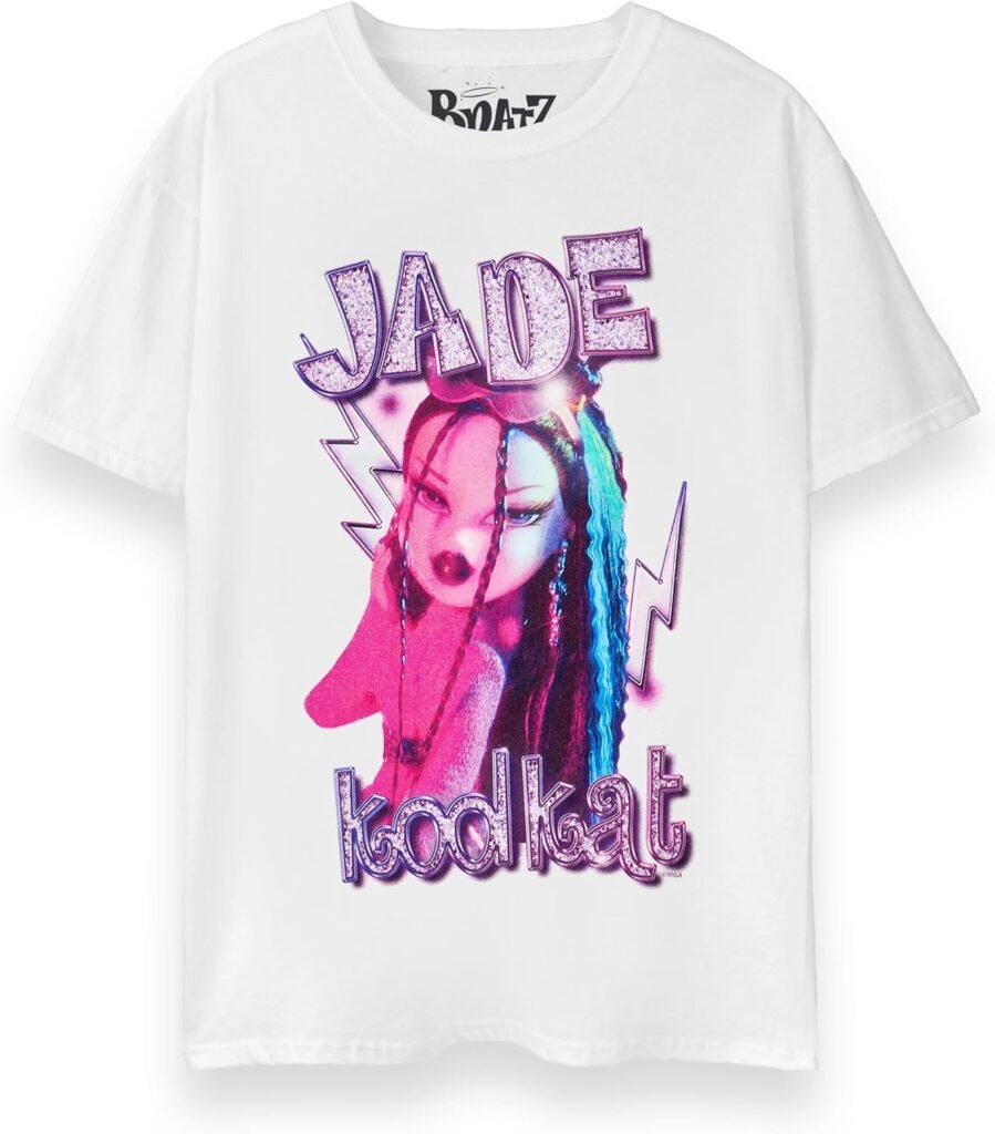 Bratz Jade Women’s T-Shirt | White Short-Sleeved Graphic Tee Doll Jade Character Apparel | Trendy Fashion Top for Girls | Stylish Merchandise Gift Women & Teens