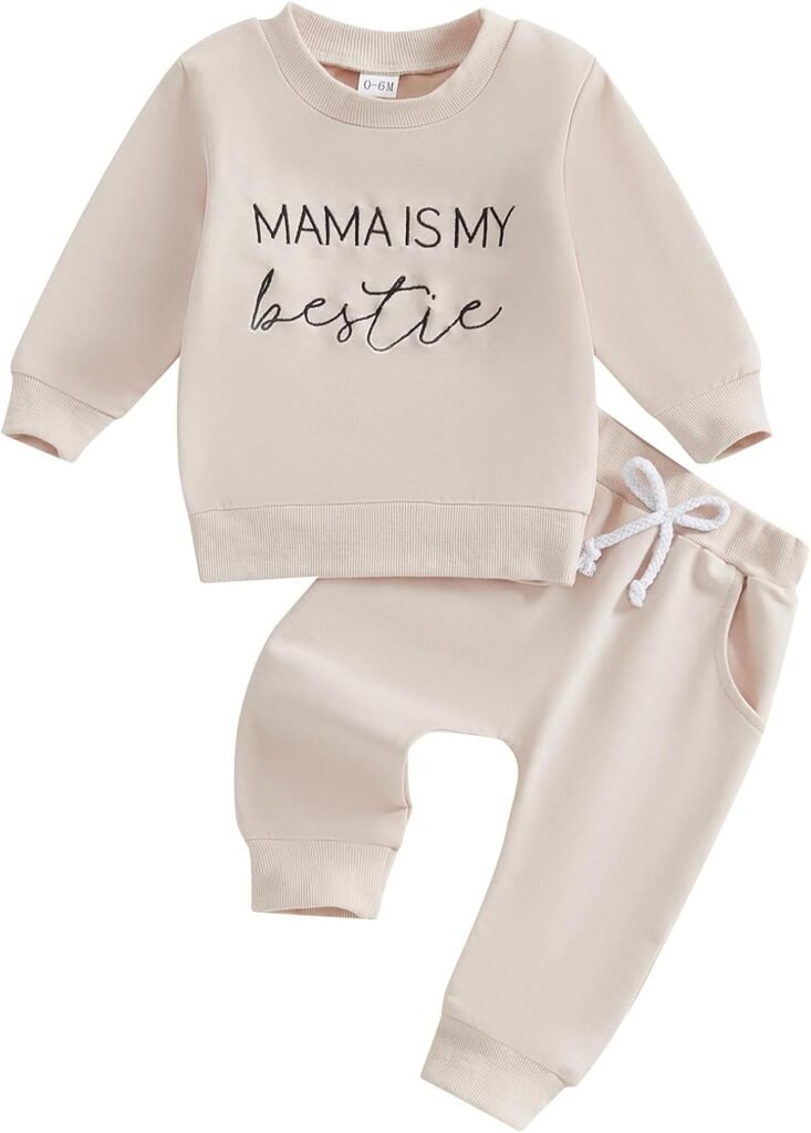 Bufarromio Toddler Baby Fall 2 Pcs Clothes Set Cute Embroidery Tracksuit Pants Set For Baby Boy Girls Casual Long Sleeves Sweatshirt Outfits