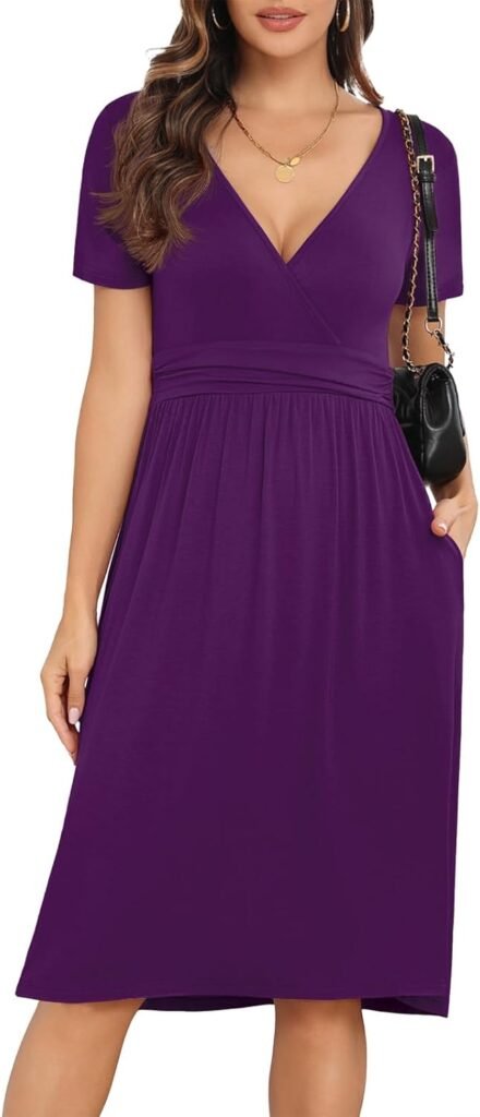 CHANGMU Women’s Midi Dresses Ladies Summer Wrap Dress Casual Short Sleeve Frocks with Pockets CHANGMU Women’s Midi Dresses Ladies Summer Wrap Dress Casual Short Sleeve Frocks with Pockets