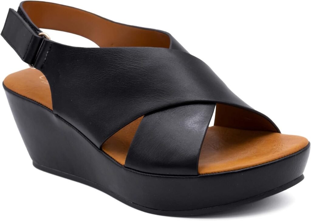 CIARA LONDON Ladies Open Toe Slip On Mid Heel Wedge Hook And Loop Casual Summer Sandals