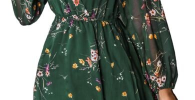 CUPSHE Women’s Floral Print Chiffon A-Line Mini Dress Long Peasant Sleeves Elastic Autumn Dress CUPSHE Women’s Floral Print Chiffon A-Line Mini Dress Long Peasant Sleeves Elastic Autumn Dress