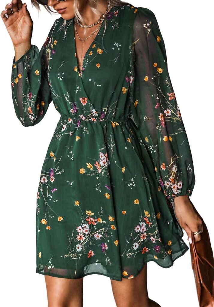 CUPSHE Women’s Floral Print Chiffon A-Line Mini Dress Long Peasant Sleeves Elastic Autumn Dress CUPSHE Women’s Floral Print Chiffon A-Line Mini Dress Long Peasant Sleeves Elastic Autumn Dress