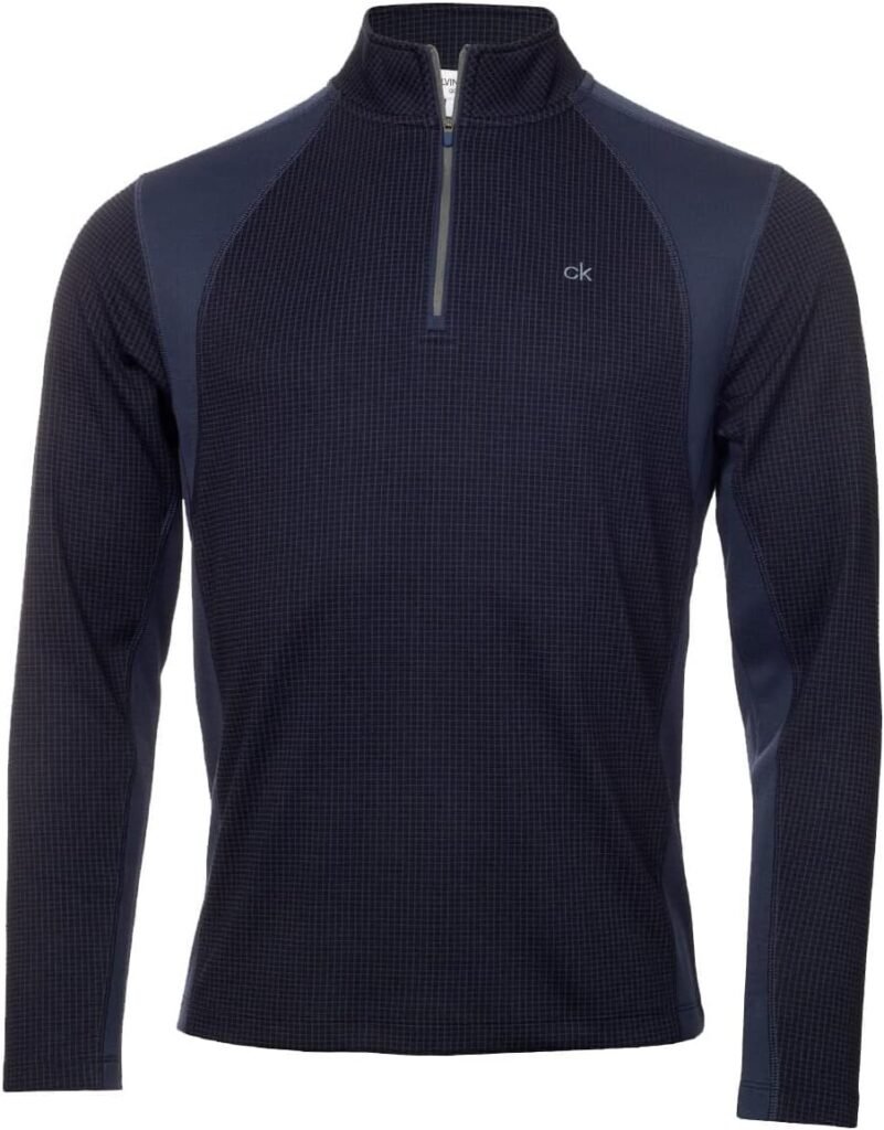 Calvin Klein Mens 2024 Micro Grid CK 1/2 Zip Mid Layer Baselayer