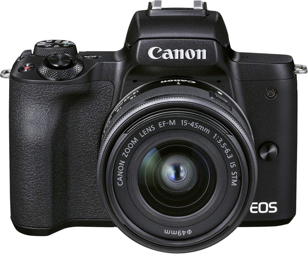 Canon EOS M50 Mark II + EF-M 15-45mm f/3.5-6.3 IS STM (Black) – Mirrorless camera built for content creators and streamers (4K, Vari-Angle screen, HDMI output) (Renewed)