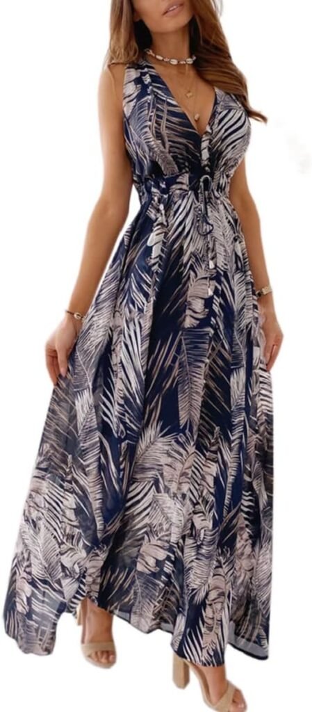 CheChury Maxi Dresses for Women Floral Summer Dresses Boho Sleeveless V Neck Long Dress Backless Drawstring Swing Dress Casual Elegant Beach Dresses Sun Dresses Holiday Dresses CheChury Maxi Dresses for Women Floral Summer Dresses Boho Sleeveless V Neck Long Dress Backless Drawstring Swing Dress Casual Elegant Beach Dresses Sun Dresses Holiday Dresses
