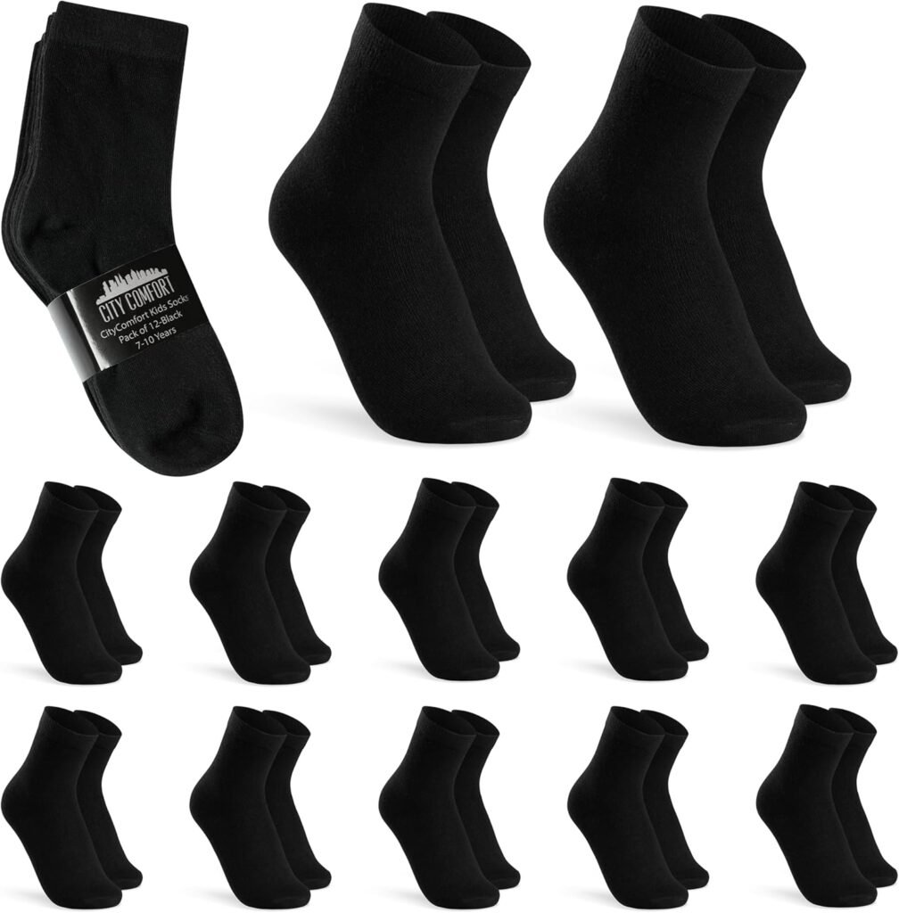 CityComfort Boys Calf Socks, Soft Breathable Teenagers and Kids Socks Pack of 12