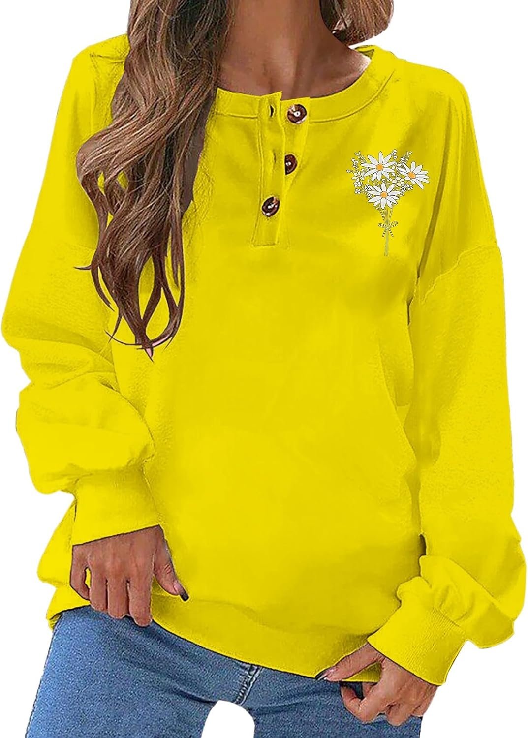 Cowl Neck Sweatshirts for Women Teen Clothing Women’s Fashion Printed Long Sleeve Top Round Neck Button Sweatshirt Zip up Sweatshirt Full Zip Hoodies for Women