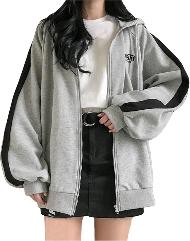 DASHadao Women’s Zip Front Drawstring Hoodie Long Sleeve Casual Sweatshirt Top Cute Sweatshirt
